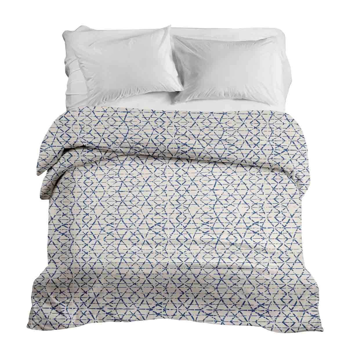 Manta terapéutica original - Funda de algodón blanca con delicadas formas azules