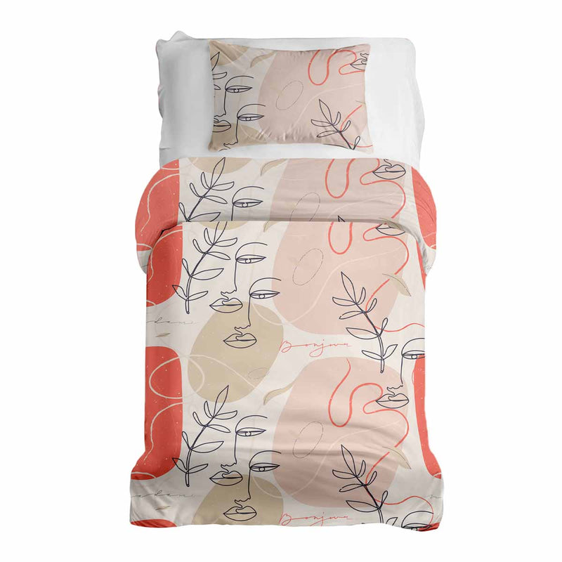 Therapy blanket bedding set, beige with abstract face.