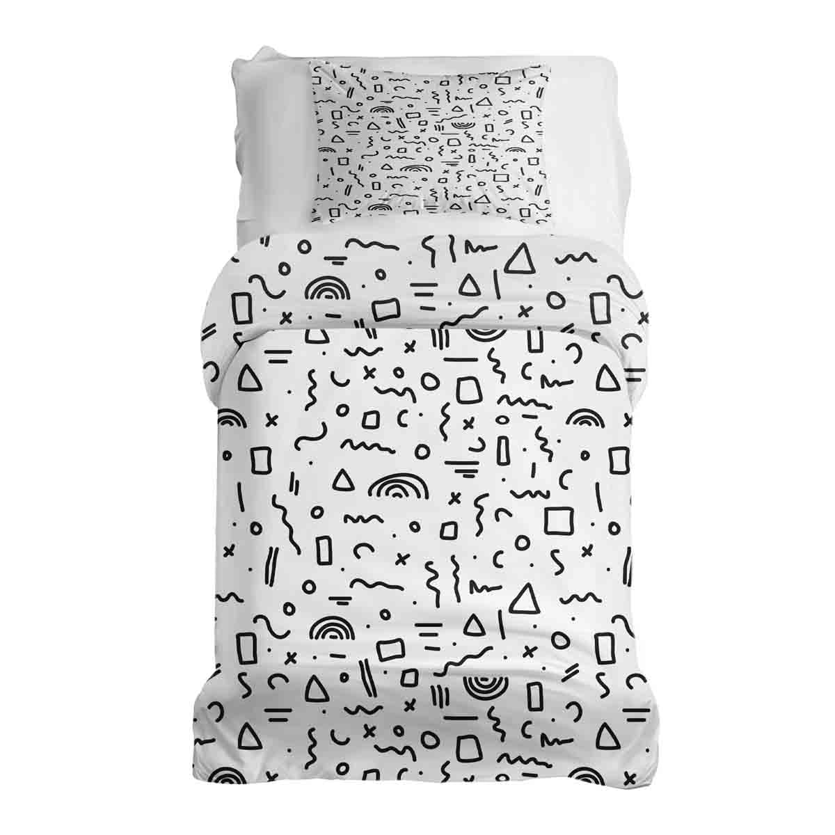 Therapy blankets bedding set white with shapes in black