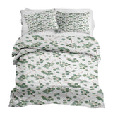 Therapy blanket bedding set, white with eucalyptus branches.