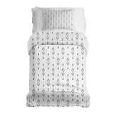 Therapy blanket and bedding set, white with black arrow pattern.