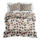 Therapy blanket bedding set, white with many chickens.
