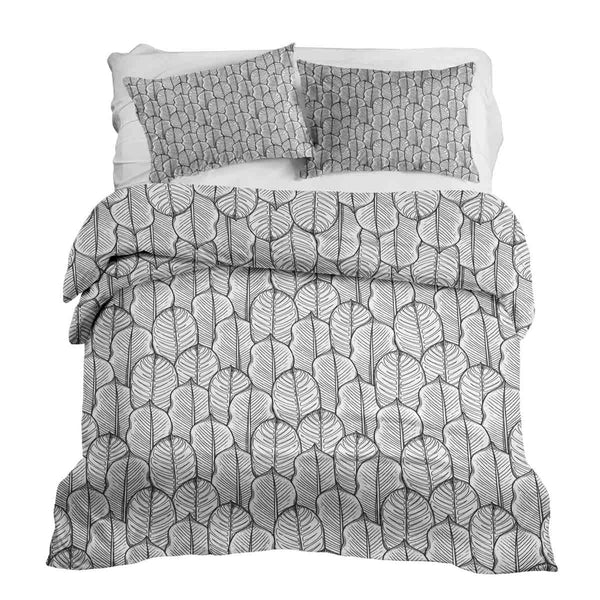 Therapy blanket and bedding set, grey with maple leaves.
