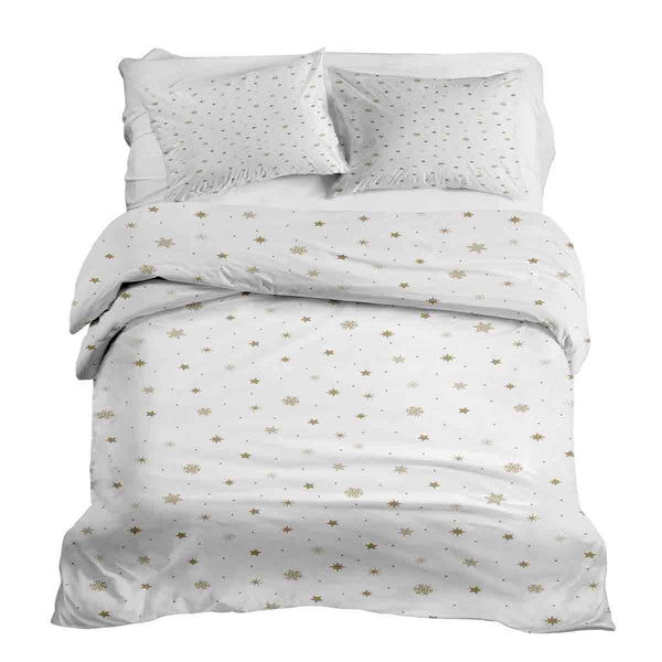 Therapy blanket and bedding set, white with golden stars.