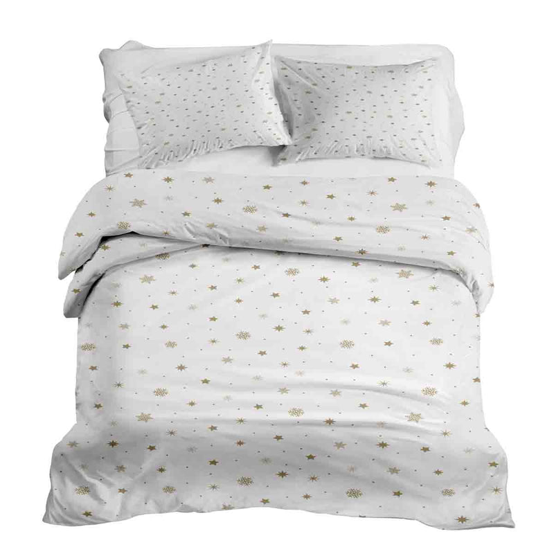 Therapy blanket and bedding set, white with golden stars.