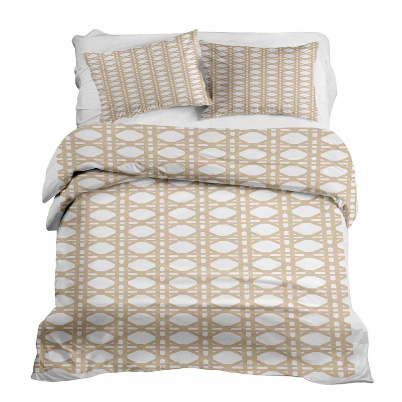 Therapy blanket bedding set, white with beige circles.