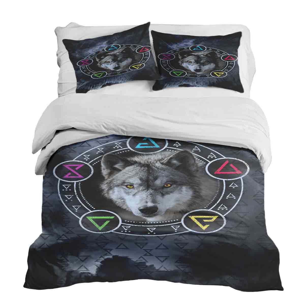 Therapy blankets bedding set gray with wolf