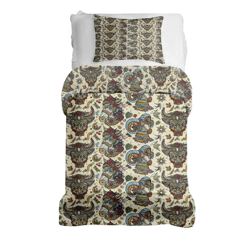 Therapy blankets and bedding set with colorful animal heads.
