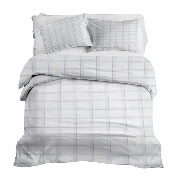 Therapy blankets bedding set, white and blue checkered.