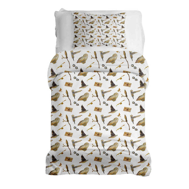 Set de ropa de cama con mantas terapéuticas blancas con búhos