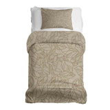 Therapy blanket bedding set, beige with black leaf pattern.