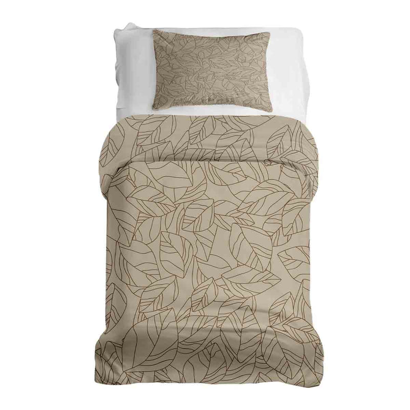 Therapy blanket bedding set, beige with black leaf pattern.