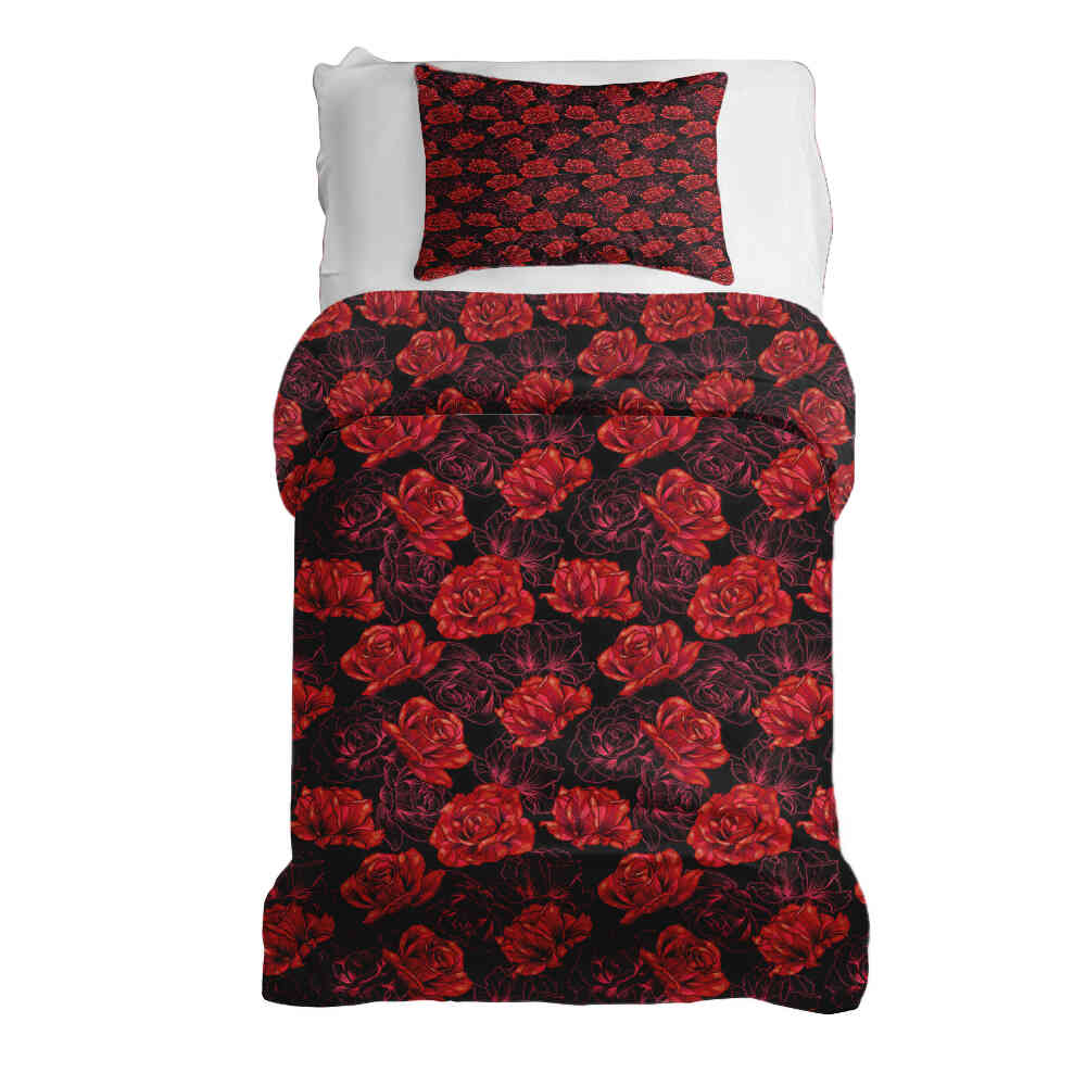 Therapy blankets bedding set black with red roses