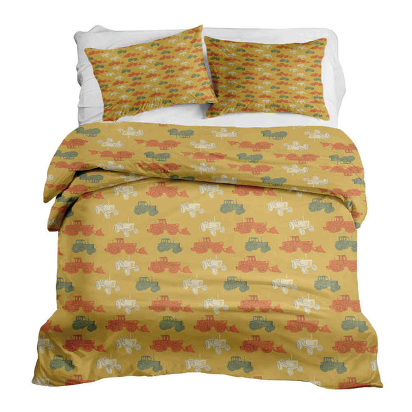 Set di biancheria da letto con coperte terapeutiche arancione con trattori