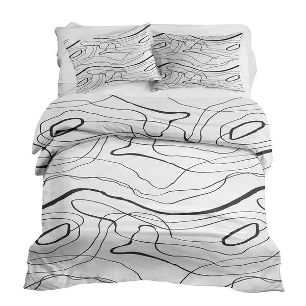 Set de ropa de cama con mantas terapéuticas y líneas serpenteantes negras