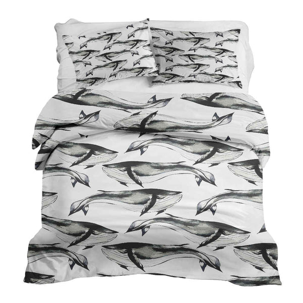 Set di biancheria da letto con coperta terapeutica Balena Blu nera