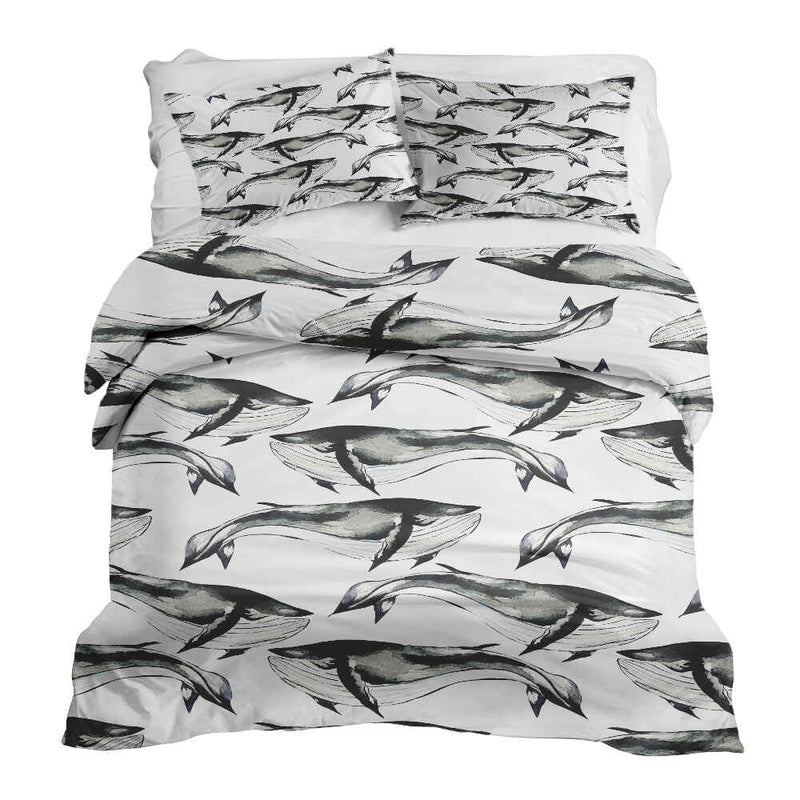 Set di biancheria da letto con coperta terapeutica Balena Blu nera