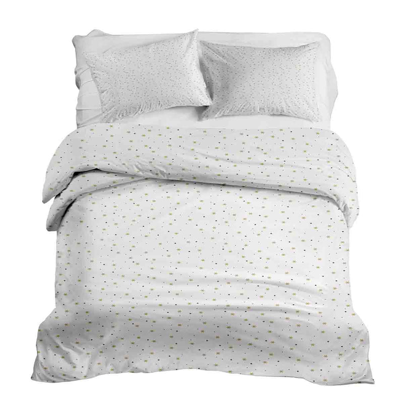 Therapy blanket and bedding set, white with stars and dots.