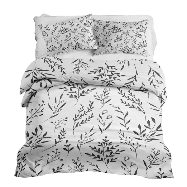 Therapy blanket bedding set, white with black branches.