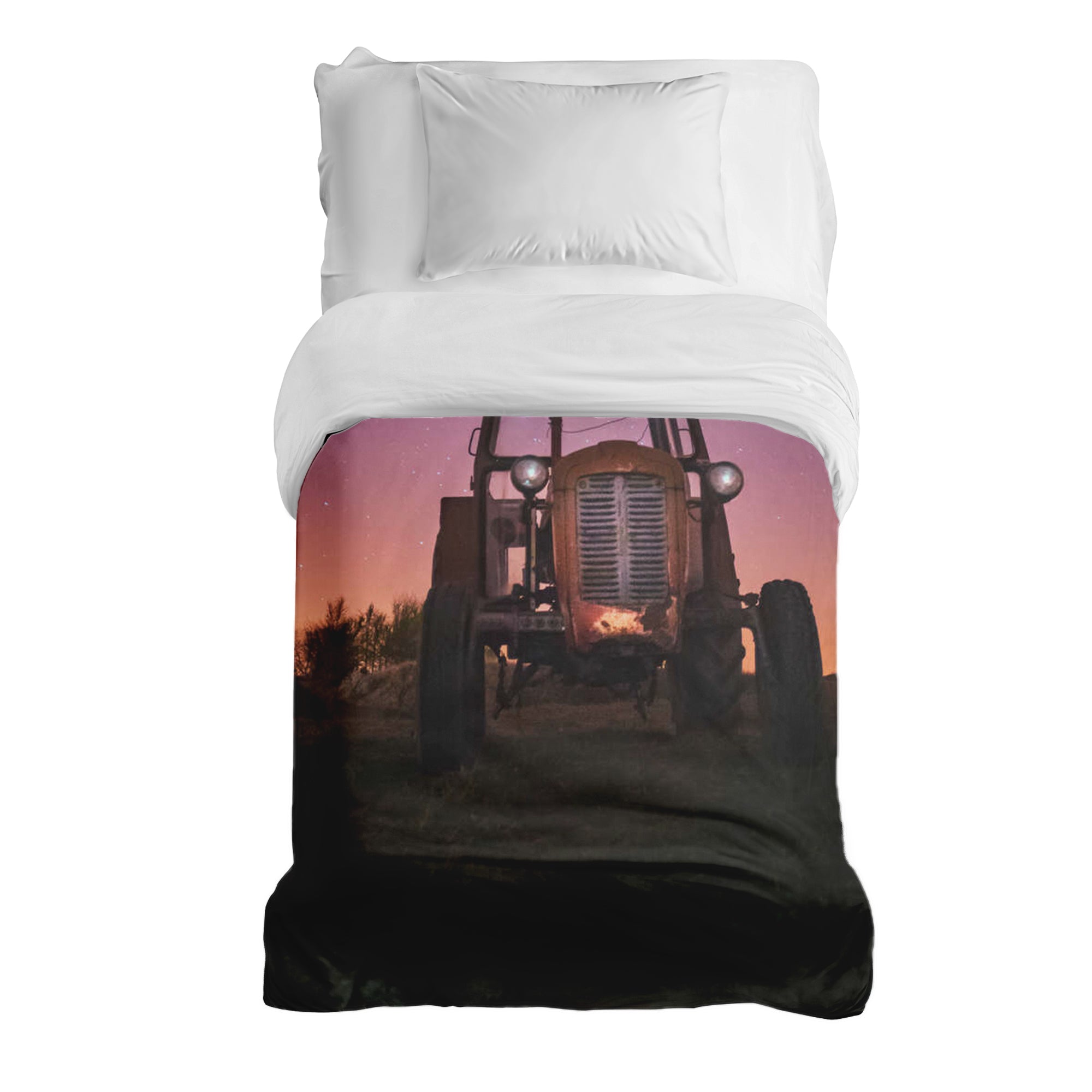 Originele therapiedeken - katoenen hoes paars met tractor