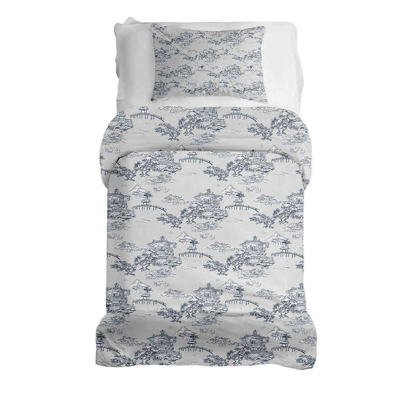 Therapy blanket bedding set, grey, Great Wall of China design.