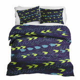 Therapy blanket and bedding set, dark blue with arrows.