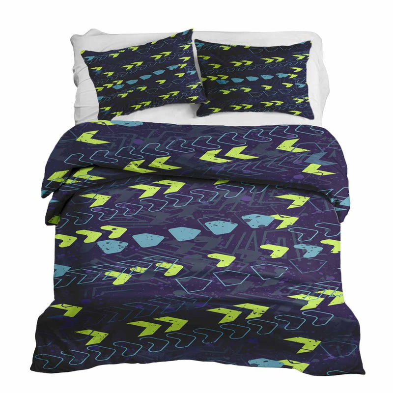 Therapy blanket and bedding set, dark blue with arrows.