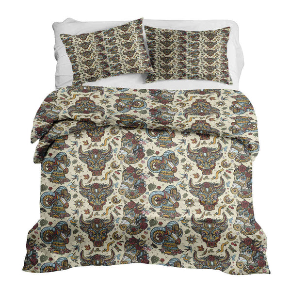 Therapy blankets and bedding set with colorful animal heads.