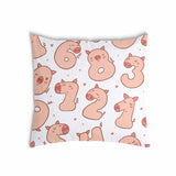 White health pillow with numbers and pigs