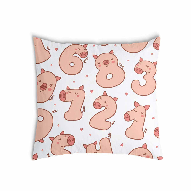 White health pillow with numbers and pigs