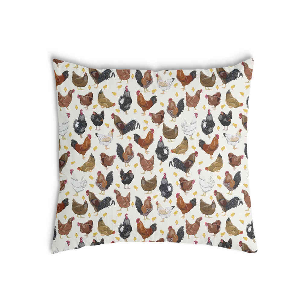 Health pillow white with many chickens
