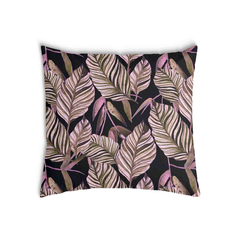 Health pillow, black with purple leaves.