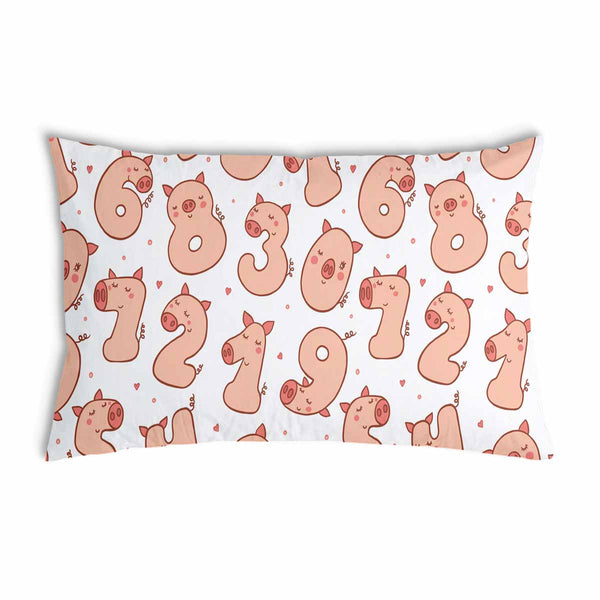 White health pillow with numbers and pigs