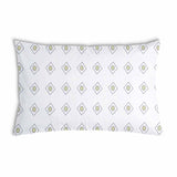 Health pillow, white with green circles.