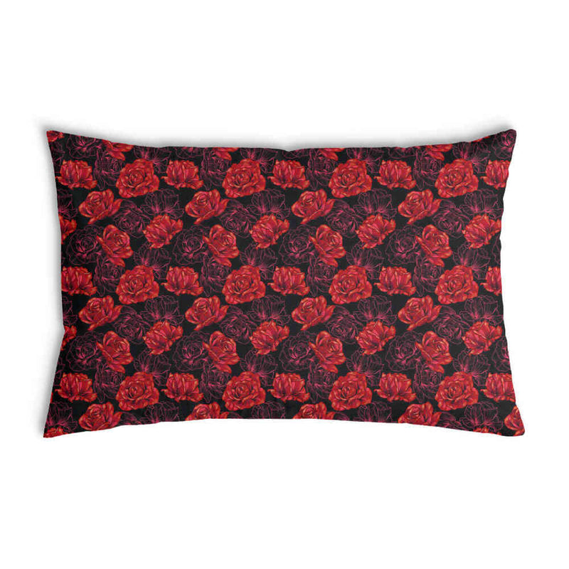 Health pillow, black with red roses.