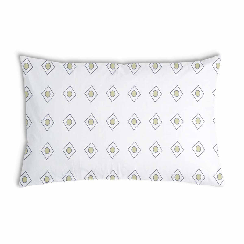 Health pillow, white with green circles.
