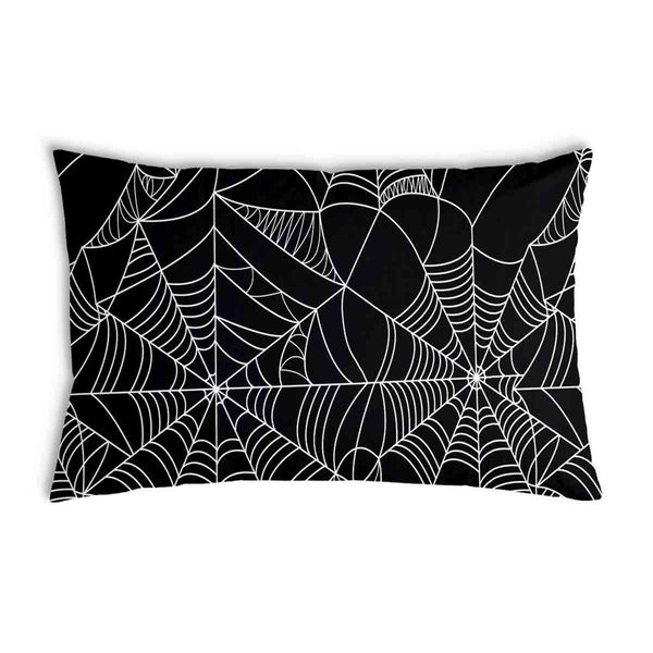 Health pillow, black with spiderweb pattern.