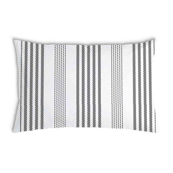 Health pillow, grey with thick and thin stripes.