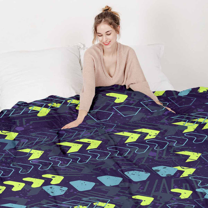 Therapy blanket and bedding set, dark blue with arrows.