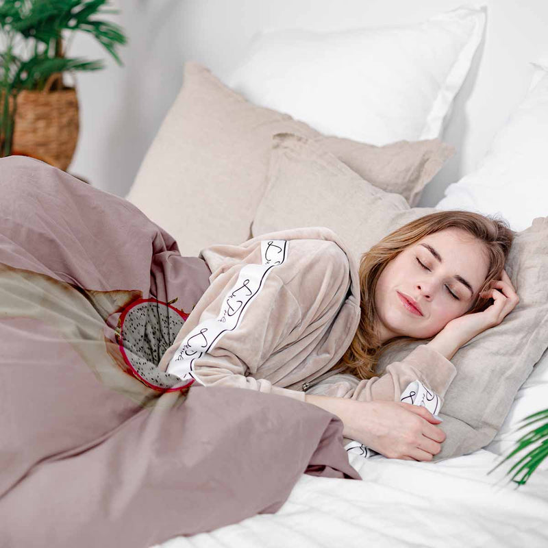 Set de ropa de cama con manta terapéutica rosa con fruta del dragón
