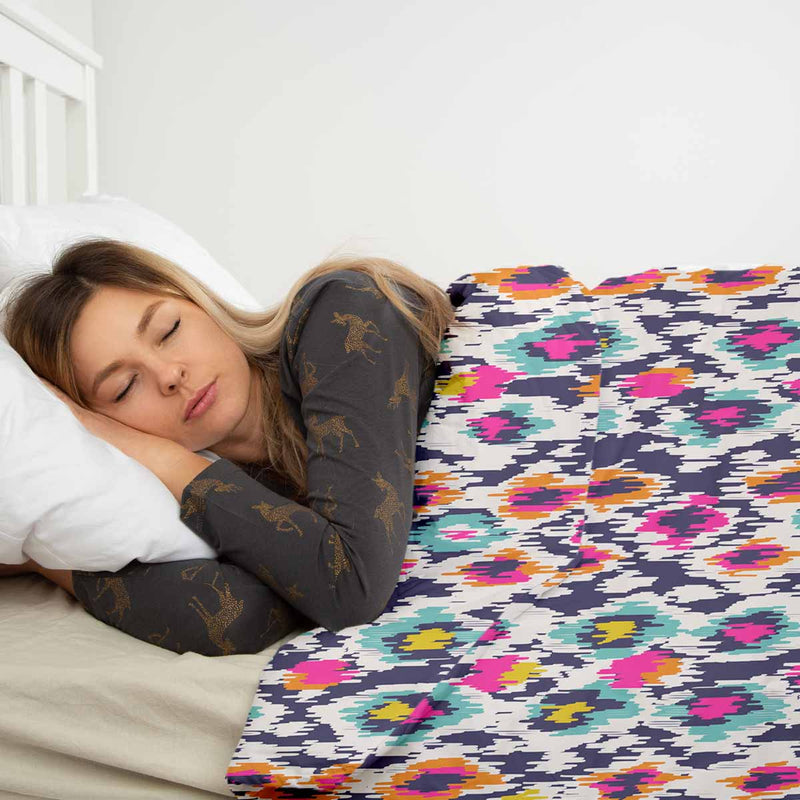 Therapy blanket and bedding set, colorful with leopard print.