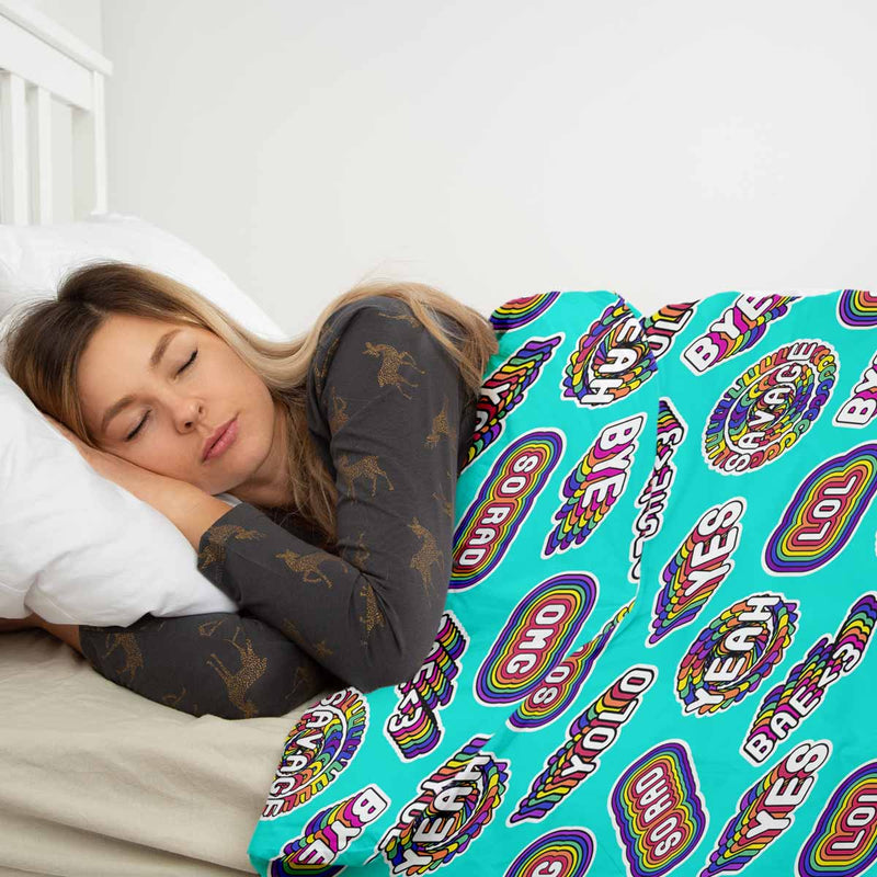 Therapiedekens katoenen hoes turquoise met spreuken