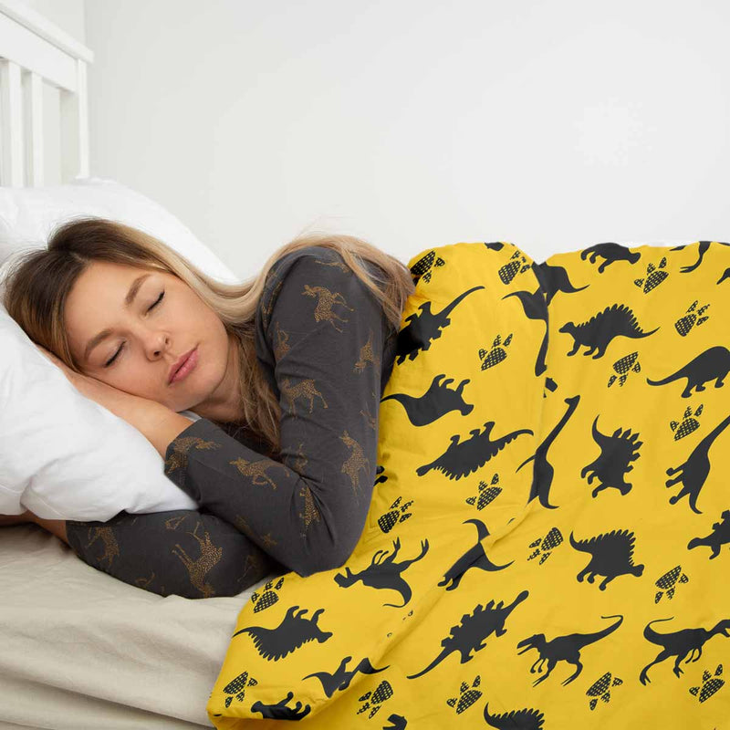 Set de ropa de cama con mantas terapéuticas amarillo con dinosaurios