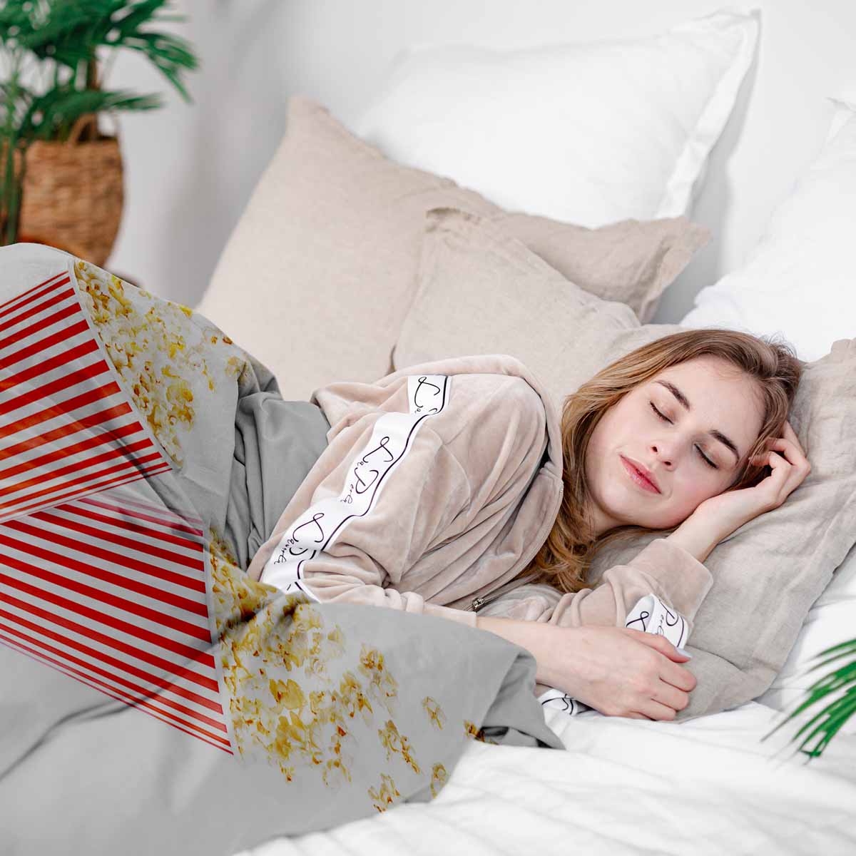 Therapy blankets bedding set white with popcorn