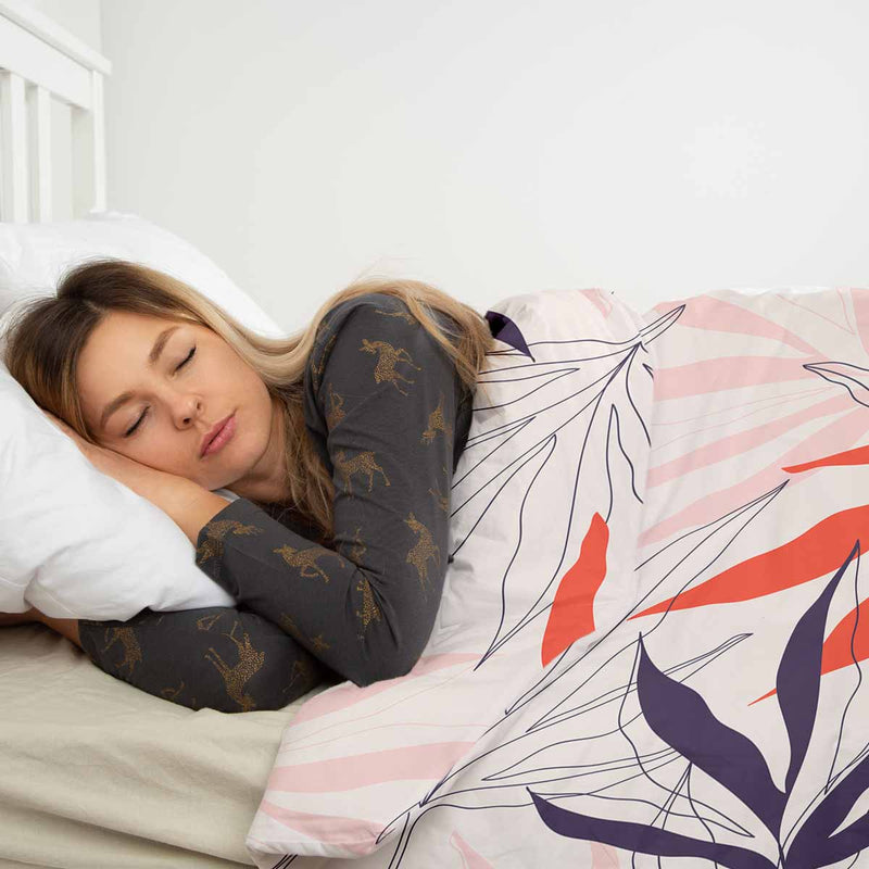 Therapy blanket and bedding set, beige with colorful leaves.
