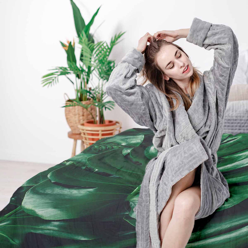 Set di biancheria da letto con coperta terapeutica e pianta di Monstera