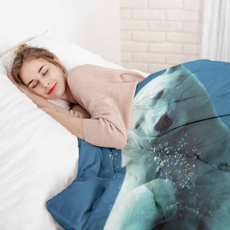 Therapy blanket and bedding set, blue with polar bear.