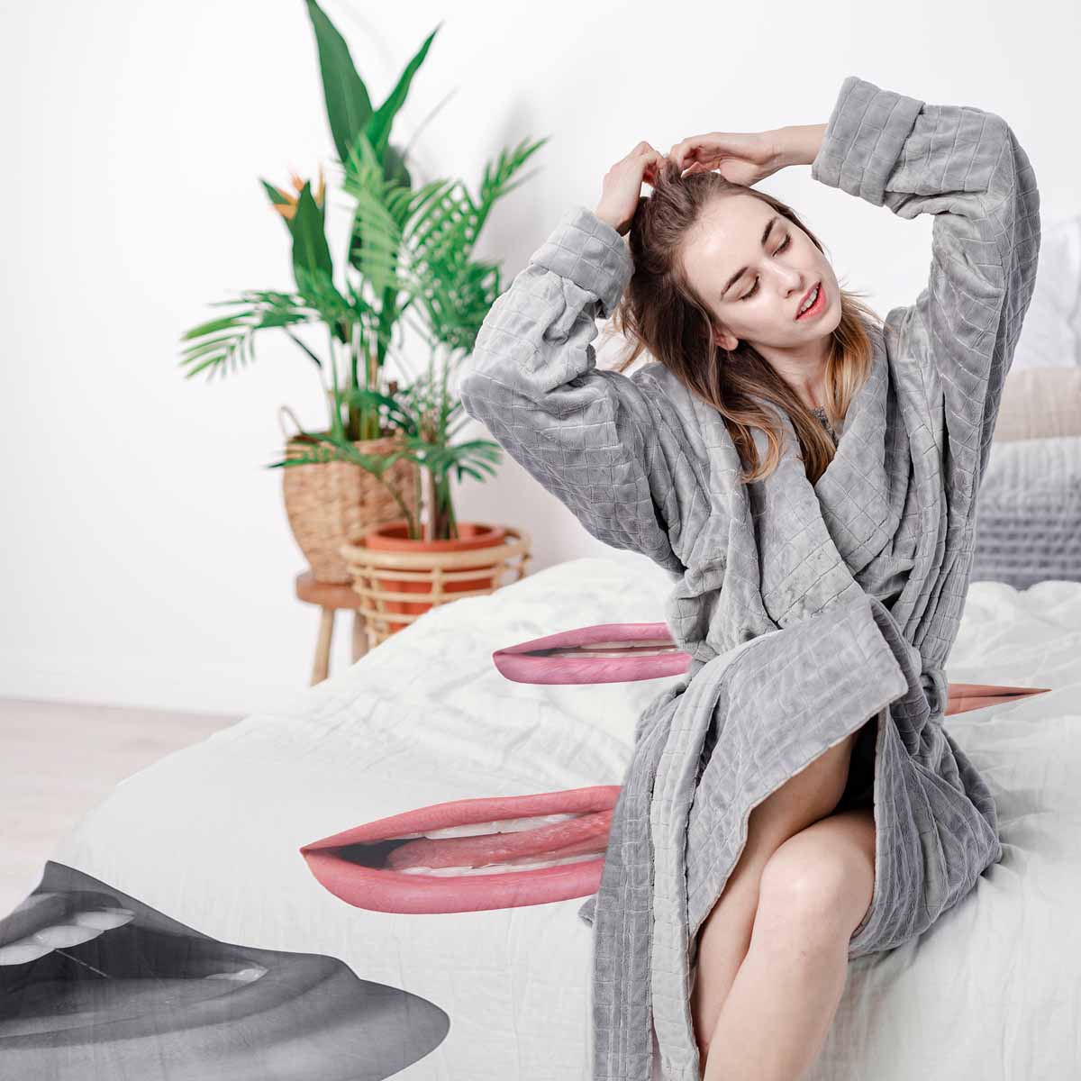 Therapy blankets bedding set white with lips