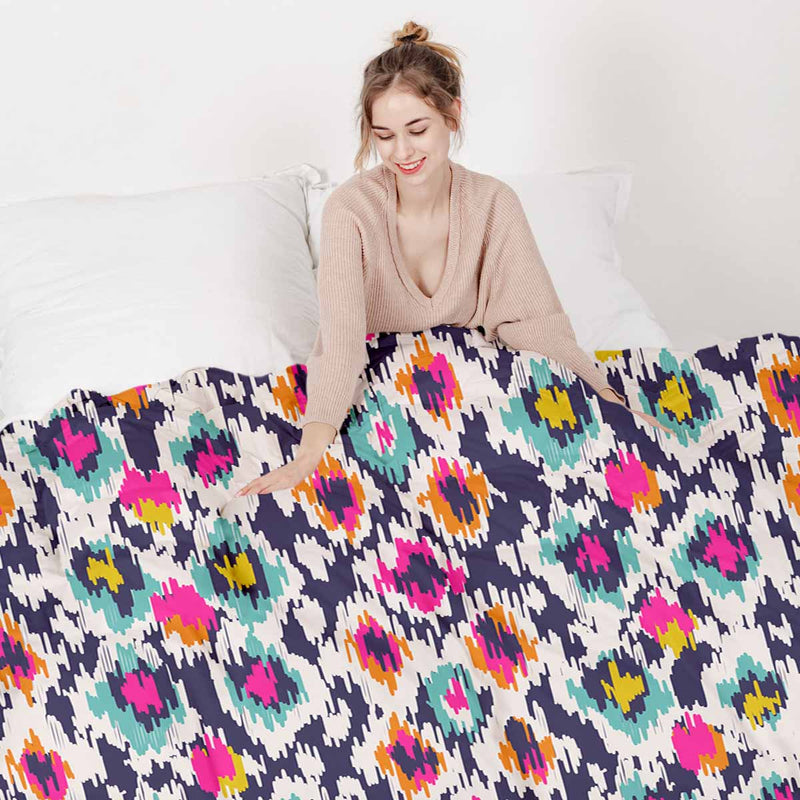 Therapy blanket and bedding set, colorful with leopard print.