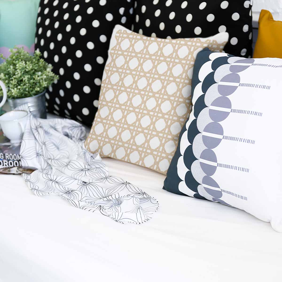 Health Pillow White with Beige Circles